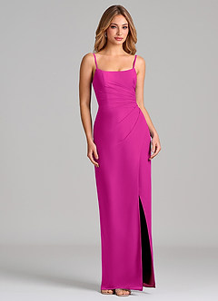 Azazie Calandra Robes de demoiselle d'honneur Robe Fourreau en Mousseline de soie Plissée Fuchsia image5