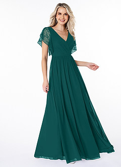 Azazie Zella Bridesmaid Dresses Peacock A-Line Lace Chiffon Dress image3