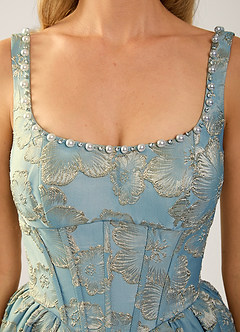Cimaya Lake Blue Square-Neck Jacquard Prom Dress image6
