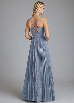 Azazie Mirella Brudtärnklänningar Klä av A-Linje i Blommig Utbrändhet Plisserad Dammblå image3