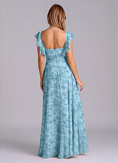Azazie Leilani Bridesmaid Dresses Blue Fern Floral A-Line Pleated Chiffon Dress image2