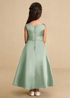 Azazie Lindy Flower Girl Dresses Agave A-Line Pleated Matte Satin Dress image7