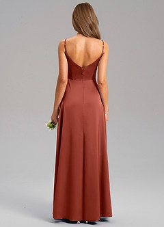 Azazie Talina Robes de demoiselle d'honneur Robe Trapèze en Satin extensible Terracotta image2