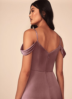 Azazie Ocean Bridesmaid Dresses Vintage Mauve A-Line V-Neck Pleated Stretch Satin Dress image5