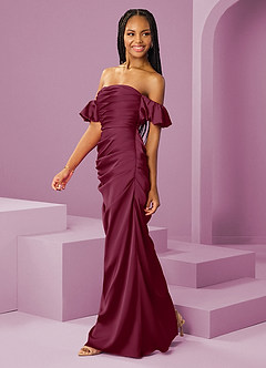 Barbie ♥ Azazie Vestidos de damas de honor Vestido de Mora de Satén Elástico de Corte Recto Convertible con Vestidos sin tirantes image4