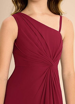 Azazie Brooke Junior Burgundy A-Line Side Slit Chiffon Dress image7