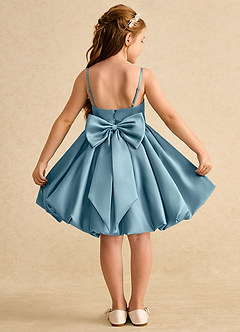Azazie Davine Flower Girl Dresses Moody Blue A-Line Spaghetti Strap Matte Satin Dress image1