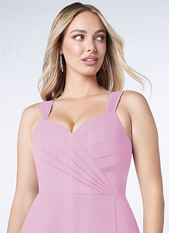 Azazie Nahrin Brautjungfernkleider A-Linie V-Hals Gefaltet Chiffon Kleid Bonbonrosa image5