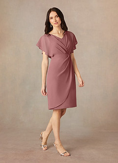 Azazie Julia Mother of the Bride Dresses Desert Rose Sheath V-Neck Pleated Chiffon Dress image2