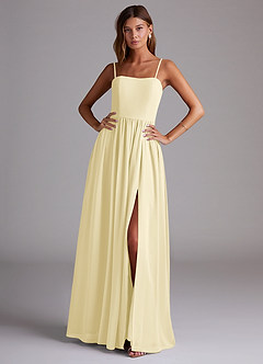 Azazie Calianna Bridesmaid Dresses Lemon Sorbet A-Line Off the Shoulder Chiffon Convertible Dress image1