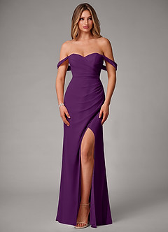 Azazie Haisley Bridesmaid Dresses Grape Sheath Off the Shoulder Chiffon Convertible Dress image4
