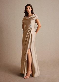 Azazie Branford Kleider für die Brautmutter A-Linie Plissee Stretch-Satin Kleid Taupe image8