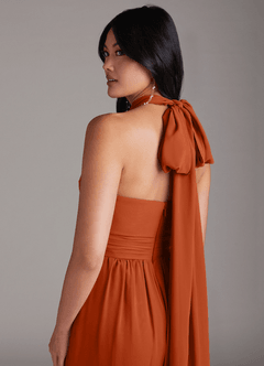 Azazie Lamara Robes de demoiselle d'honneur Combinaison Convertible en Mousseline de soie Épaule décolletée Orange Brûlée image11