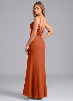 Azazie Wynni Robes de demoiselle d'honneur Robe Sirène en Mousseline de soie Corset Orange Brûlée image5