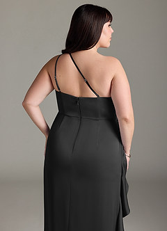 Azazie Latrice Robes de demoiselle d'honneur Robe Fourreau en Satin extensible Volants en cascade à une épaule Noir image12