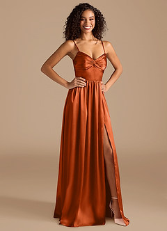 Azazie Zeya Bridesmaid Dresses Burnt Orange A-Line Pleated Metallic Satin Dress image7