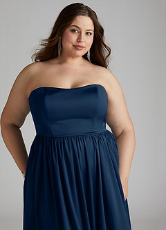 Azazie Morana Brautjungfernkleider Wandelbar A-Linie Schulterfrei Stretch-Satin Kleid Dunkelmarine image19