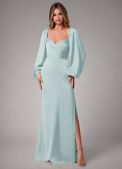 Azazie Sonata Bridesmaid Dresses Mist Sheath Long Sleeve Stretch Satin Convertible Dress image3