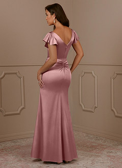 Azazie Roya Mother of the Bride Dresses Dusty Rose Mermaid V-Neck Pleated Stretch Satin Dress image3