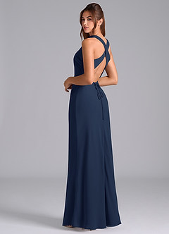 Azazie Evadne Robes de demoiselle d'honneur Robe Trapèze en Mousseline de soie Plissée Bleu Marine Foncé image2