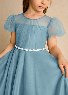 Azazie Duckie Abiti da Ragazza di Fiori Abito Principessa in Tulle Plissettato Blu Lunatico image6
