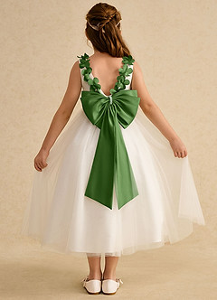 Azazie Lilli Flower Girl Dresses Ivory Basil A-Line Bow Tulle Dress image2