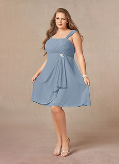 Azazie Olivia Mother of the Bride Dresses Dusty Blue A-Line Square Neckline Pleated Chiffon Dress image10