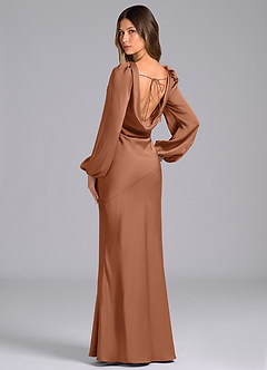Azazie Rylina Bridesmaid Dresses Bronzer Mermaid Long Sleeve Stretch Satin Dress image5