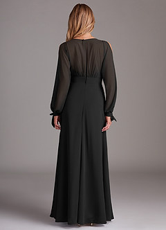 Azazie Matilda Bridesmaid Dresses Black A-Line Long Sleeve Chiffon Dress image5
