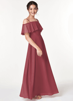 Azazie Maggie Junior Robe Trapèze en Mousseline de soie Épaule décolletée Merlot image4