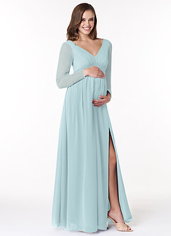 Azazie Teton Maternity Bridesmaid Dresses A-Line Long Sleeve Chiffon Floor-Length Dress image4