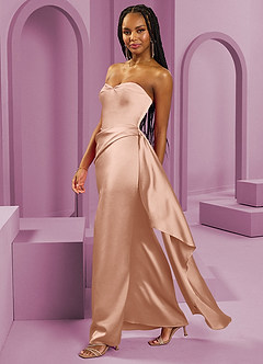 Barbie ♥ Azazie Bridesmaid Dresses Rose Gold Sheath Strapless Stretch Satin Convertible Dress image13