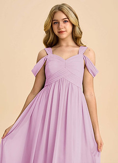 Azazie Lianne Junior Candy Pink A-Line Off the Shoulder Chiffon Dress image4