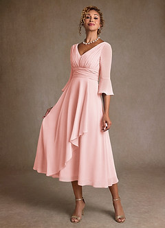 Azazie Aerynne 신부의 어머니 드레스 A라인 주름진 쉬폰 티 길이 드레스 image3