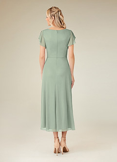 Azazie Vera Mother of the Bride Dresses Dusty Sage A-Line V-Neck Pleated Mesh Dress image4