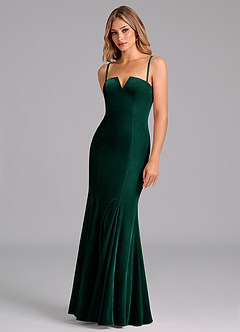 Azazie Yinnie Bridesmaid Dresses Emerald Mermaid Strapless Velvet Convertible Dress image7