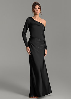 Azazie Sandra Brautjungfernkleider Meerjungfrau-Linie Langarm Stretch-Satin Kleid Schwarz image5