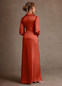 Azazie Jacinta Suknie dla Matki Panny Młodej Osłona Pofałdowany Satyna elastyczna Długość podłogi Sukienka image3