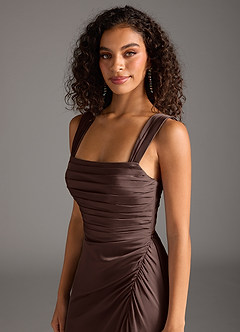 Azazie Jesaphine At-home Try On Dresses Bermuda Sheath Bow Stretch Satin Dress image3