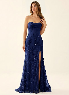 Iliana Navy Blue 3D Flower Beaded Corset Dress image4