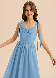 Azazie Izzy Junior Vestido de Azul Acero de Gasa de Corte en A con Plisado image2