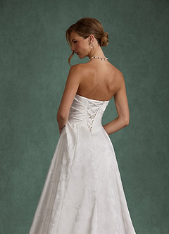 Azazie Tempest Wedding Dresses Diamond White A-Line Strapless Floral Jacquard Dress image6