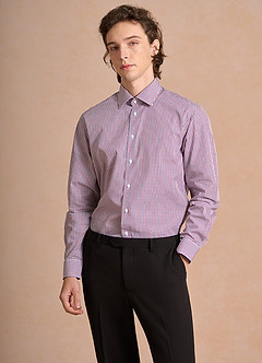 front Aiden Blue Red Contrast 100% Cotton Non-Iron Striped Dress Shirt