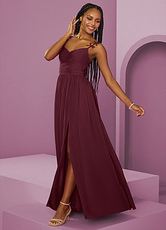 Barbie ♥ Azazie Vestidos de damas de honor Vestido de Cabernet de Gasa de Corte en A con Plisado image5