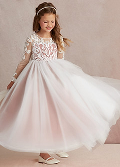 Azazie Elodie Flower Girl Dresses Ivory Cedar Rose Ball-Gown Lace Dress image2