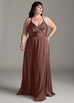 Azazie Davis Bridesmaid Dresses Espresso A-Line Pleated Stretch Satin Dress image7