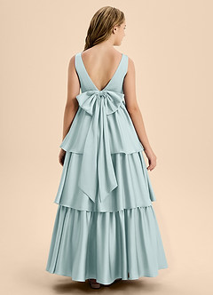 Azazie Meadowyn Junior Mist A-Line Bow Stretch Satin Dress image2