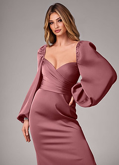 Azazie Sonata Bridesmaid Dresses Desert Rose Sheath Long Sleeve Stretch Satin Convertible Dress image6