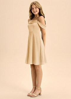 Azazie Anselie Junior Linia A Pofałdowany Satyna elastyczna Mini Młodsza druhna Sukienka image4