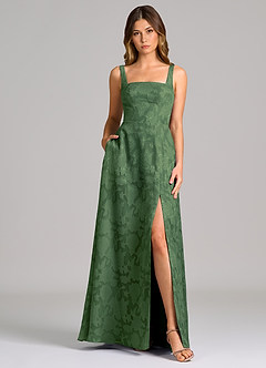 Azazie Debra Bridesmaid Dresses Eucalyptus A-Line with Pockets Floral Burnout Dress image5